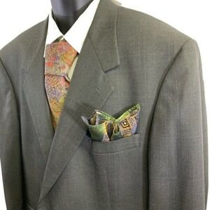 Bill Blass Jacket Mens Blazer Green‎ Windowpane Vented Notched Lapel Classic